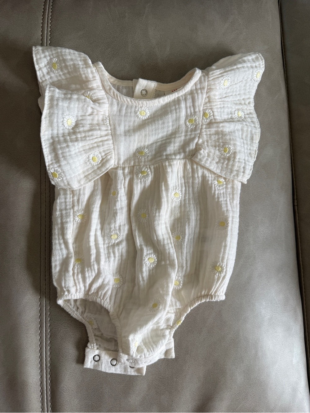 Cat & Jack White Romper with Yellow Daisy Embroidery